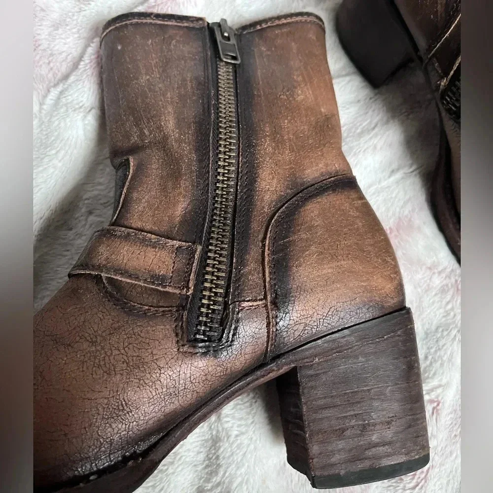 FreeBird Carlito Brown Leather Boho Western Moto Brown Heeled Boots - Picture 3 of 16